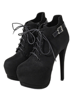 Frauen Plateau Schnürstiefeletten Schwarz Runde Kappe Pfennigabsatz 5.7 "Booties