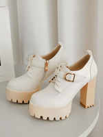 Frauen Plattform High Heel Oxfords runde Kappe Blockabsatz Schnürschuhe
