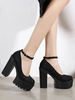 Frauen Plattform Pumps Schwarz Runde Zehen Chunky Heel Micro Wildleder Sexy Schuhe