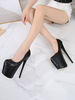 Frauen-Plattform-Schuh-Absatz Black Square Toe Sexy Schuhe