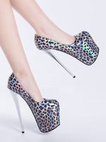 Frauen-Plattform-Schuh-Absatz Slivery quadratische Zehe-Leopard-Druck Sexy Schuhe