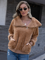 Frauen Pollover Sweatshirt Frauen Turndown Kragen Langarm Faux Shearling Tops