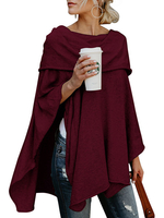 Frauen Poncho Bateau Hals lange Ärmel Plissee Ecru White Cape