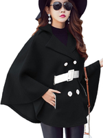 Frauen Poncho Coat Turndown Kragen Knöpfe Woolen Cape Coat