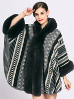 Frauen Poncho Color Block Hooded Schwarz Poncho Oversized Cape