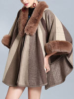 Frauen Poncho Color Block V-Ausschnitt Poncho Oversized Cape