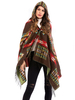 Frauen Poncho Geometric Hooded Coffee Langarm Brown Cotton Cape