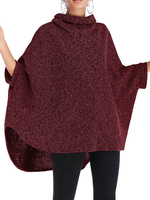 Frauen Poncho hohe Kragen Burgund unregelmäßige Ränder Cape