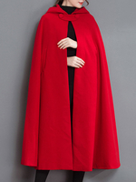 Frauen Poncho Hooded Red Oversized Buttons Cape Winter Outwear für Frauen