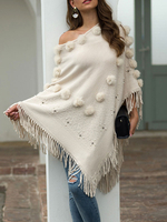 Frauen Poncho Jewel Neck Aprikose Layered Fringe Cape