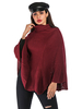 Frauen Poncho Jewel Neck Langarm Baumwolle Burgund Winter Cape
