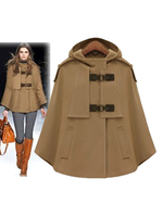 Frauen Poncho Kamel Stehkragen Knöpfe Polyester Cape Academic Outerwear