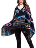 Frauen Poncho Mantel Blue Hooded Geometric Printed Cape