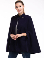 Frauen Poncho Mantel Stehkragen besetzt Kurzarm Oversized Cape Coat