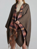 Frauen Poncho Mantel Tiefbraun Plaid Langarm Cape Mäntel