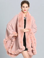 Frauen Poncho mit V-Ausschnitt Pink Poncho Winter-Faux-Pelz-Cape