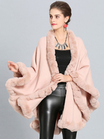 Frauen Poncho mit V-Ausschnitt Pink Poncho Winter-Faux-Pelz-Cape