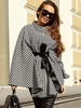 Frauen Poncho Plaid Jewel Neck Schwarzes Schnürkap
