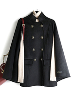 Frauen Poncho Stehkragen Black Buttons Cape Winter Cape