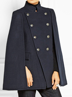Frauen Poncho Stehkragen Dark Navy Poncho Buttons Cape Outerwear