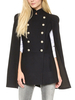 Frauen Poncho Stehkragen Schwarz Poncho Layered Buttons Cape