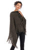 Frauen Poncho Tierdruck Bateau Neck Khaki Quaste Sweater Cape