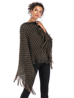 Frauen Poncho Tierdruck Bateau Neck Khaki Quaste Sweater Cape