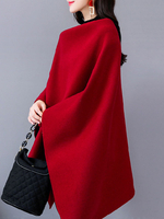 Frauen Poncho Umlegekragen Red Poncho Oversized Cape
