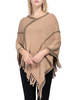 Frauen Poncho V-Ausschnitt Kamel Bestickt Patch Layered Fringe Wrap Cape