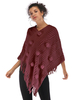 Frauen Poncho V-Ausschnitt Langarm Baumwolle Quaste Red Sweater Cape