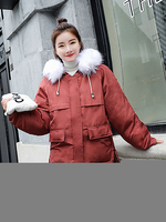 Frauen Puffer Mantel Kunstpelz Kragen Kapuze Bubble Coat Taschen Kordelzug Wintermantel