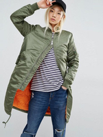 Frauen Puffer Mantel Longline Bomber Jacke Stand Kragen Reißverschluss Wintermantel