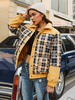 Frauen Puffer Mäntel Gelb Plaid Wärme Erhaltung Turndown Kragen Vorderknopf Langarm Langarm Winter Oberbekleidung