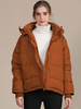 Frauen Puffermäntel Kurze Ecru White Buttons Mit Kapuze Reißverschluss Langärmeln Casual Winter Mantel