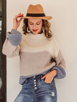 Frauen Pullover Aprikose Zweifarbige High Collar Long Sleeves Polyester Pullover