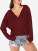 Frauen Pullover Burgunder V-Ausschnitt Langarm Acryl Wickelpullover