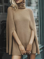 Frauen Pullover Cape Poncho Rollkragen Übergroße Strickwaren