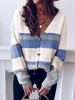 Frauen Pullover Cardigans blaue Streifen Buttons mit langen Ärmeln V-Ausschnitt Pullover