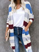 Frauen Pullover Cardigans blaue Streifen Langarm-Pullover