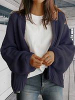 Frauen Pullover Cardigans Navy Bllue Acryl lange Ärmel Jewel Neck
