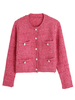 Frauen Pullover Cardigans Rosa Polyester Buttons Lange Ärmel Jewel Hals Kurzjacke