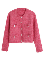 Frauen Pullover Cardigans Rosa Polyester Buttons Lange Ärmel Jewel Hals Kurzjacke