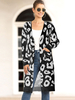 Frauen Pullover Cardigans schwarze Acryl-Leopard-Druck mit langen Ärmeln V-Ausschnitt