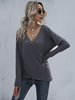 Frauen-Pullover Deep Grey V-Ausschnitt mit langen Ärmeln Polyester Pullover