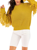 Frauen Pullover Gelb Juwel Hals Langarm Ärmel Fransen Casual Acryl Pullover