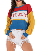 Frauen Pullover gelbe Buchstaben drucken Juwel Hals lange Ärmel Farbblock Acryl Pullover