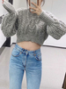 Frauen Pullover Grau High Collar Langarm Polyester Pullover