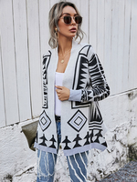 Frauen Pullover graue Fransen Plaid Long Sleeves Acryl Pullover Cardigan