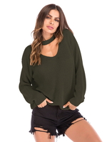 Frauen Pullover Hunter Green V-Ausschnitt Langarm Baumwolle Pullover