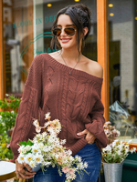 Frauen Pullover Kaffee braun Asymmetrische Hals Polyester Beiläufige Pullover